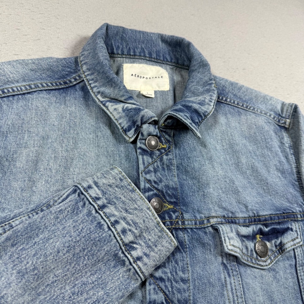 Aeropostale Mens Denim Trucker Jacket Light Wash Blue Cotton Size Large